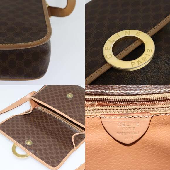 CELINE Macadam Canvas Circle Shoulder Bag Pvc Leather Brown Gold - Picture 11 of 13